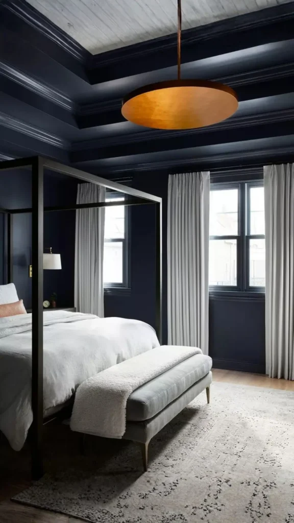 dark bedroom ideas dark ceiling same color full cocooning effect luxurious beautiful 2026