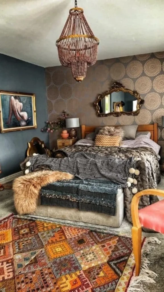 maximalist bedroom ideas mixed vintage contemporary furniture warm layered beautiful 2026