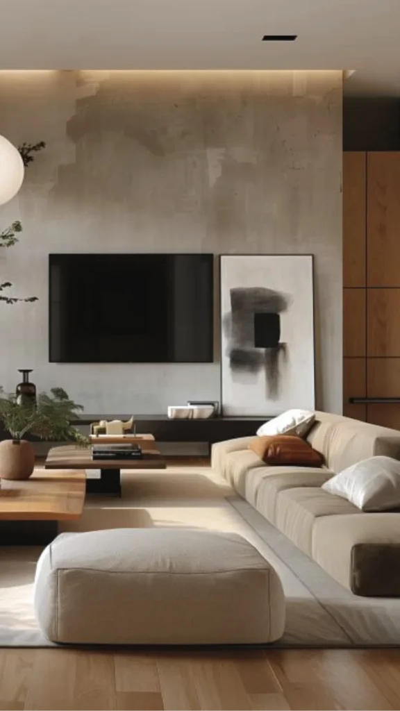 japandi home decor ideas linen cushions throws muted natural tones layered sofa 2026