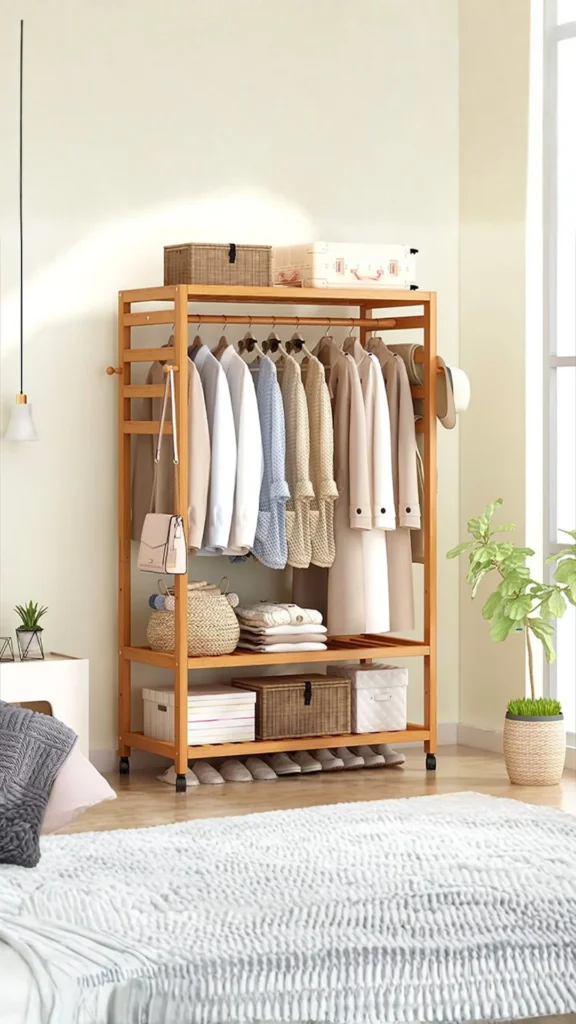warm wood furniture japandi bedroom warm natural wood valet stand tomorrow clothing calm corner 2026