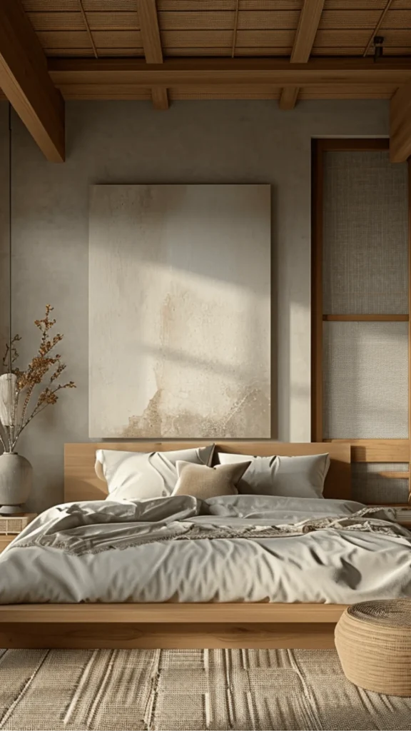 japandi bedroom design ideas muted warm wall color chosen before furniture 2026