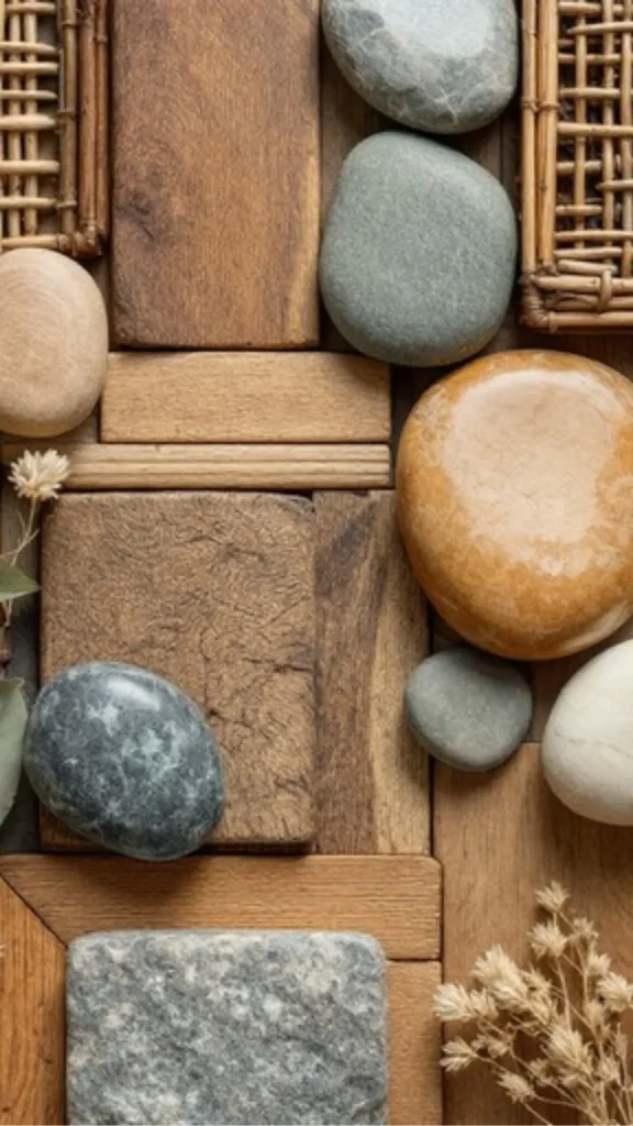japandi home decor ideas smooth river stones natural objects sculptural decor 2026