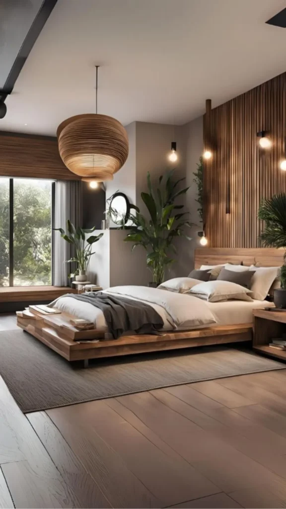 japandi bedroom design ideas low platform bed warm natural wood grounding foundation 2026