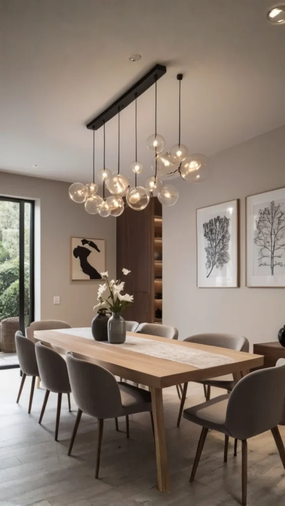 organic modern dining room ideas warm pendant lights above table creating intimacy 2026