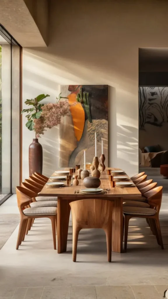 organic modern dining room ideas handmade ceramic centrepiece natural stems table beautiful 2026