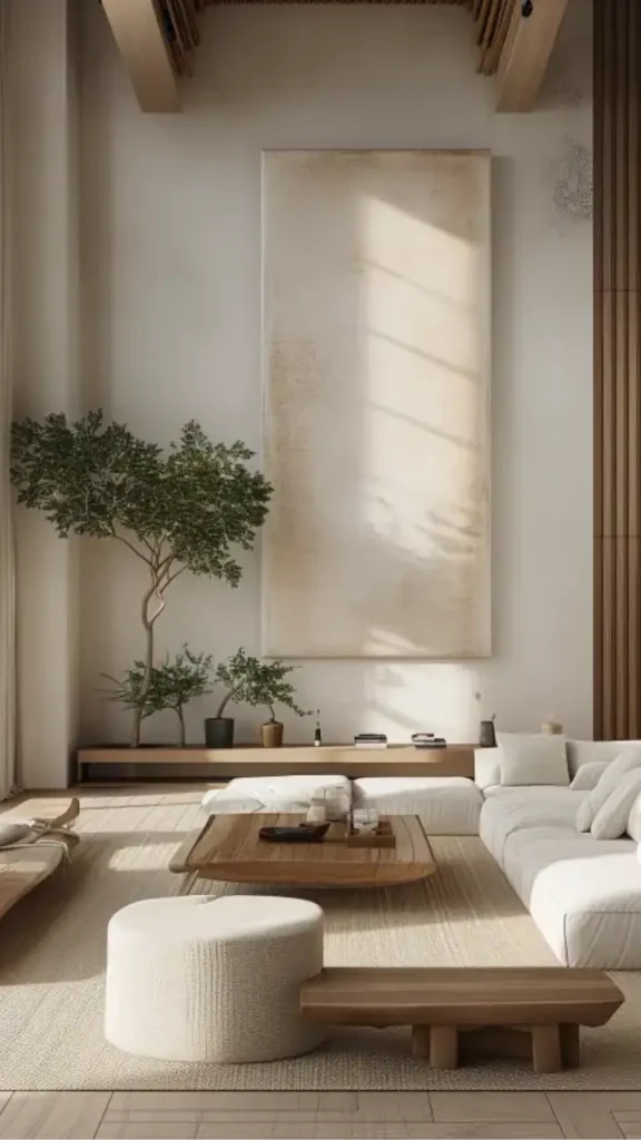 japandi interior design ideas wabi-sabi objects handmade ceramics natural branches worn surfaces soul 2026