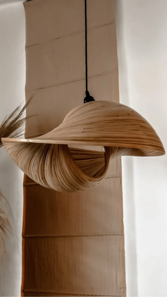 japandi pendant light woven natural fiber globe 75cm above solid wood dining table 2026