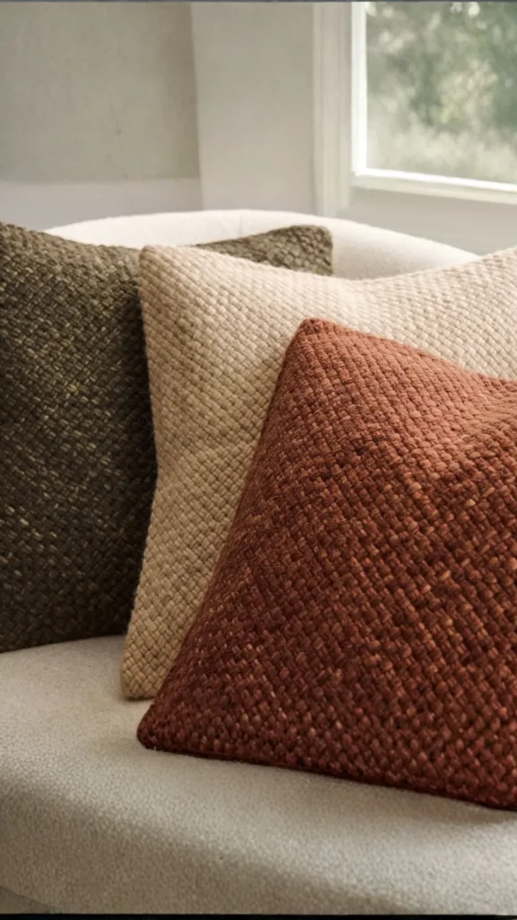 natural textures organic modern living room wool cushion cover cotton throw layered sofa 2026