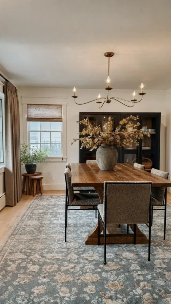 organic modern dining room ideas large generous plant warm ceramic pot beautiful 2026