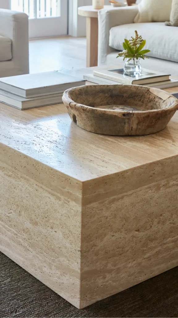organic modern coffee table styling completely clear travertine surface stone itself styling choice 2026