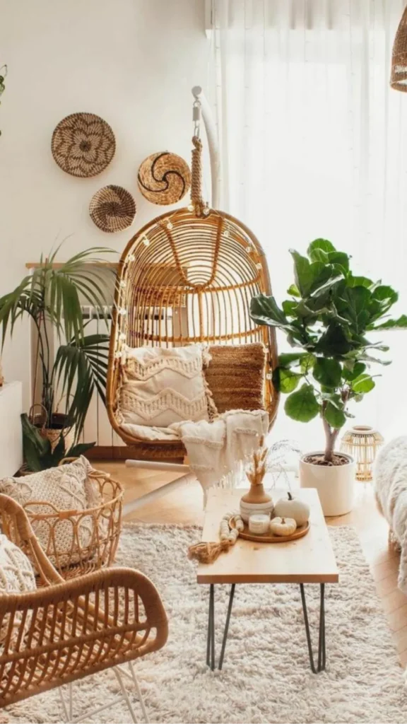 boho living room ideas rattan sofa armchairs central seating warm beautiful 2026