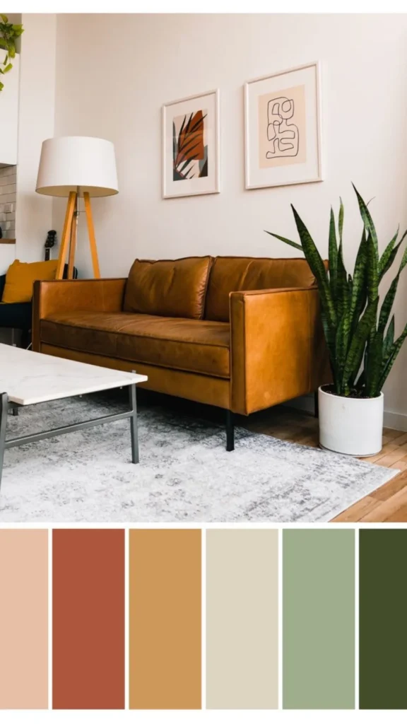 boho living room ideas warm terracotta earthy color palette beautiful rich 2026