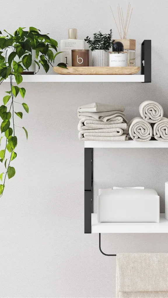 japandi open shelving styling one section books one ceramics one empty shelf clearly divided 2026