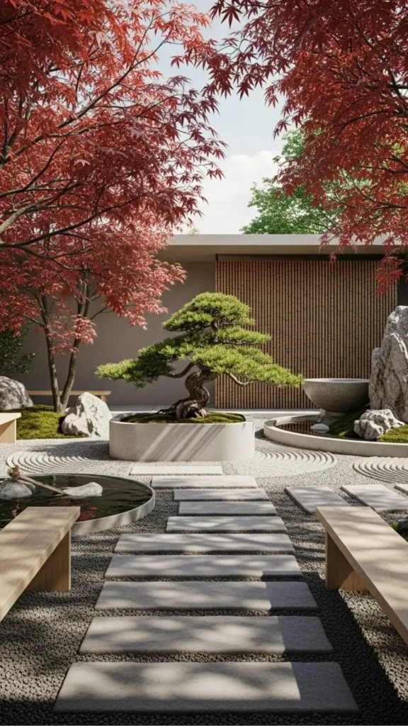 japandi outdoor space ideas natural stone paving grounding foundation beautiful 2026