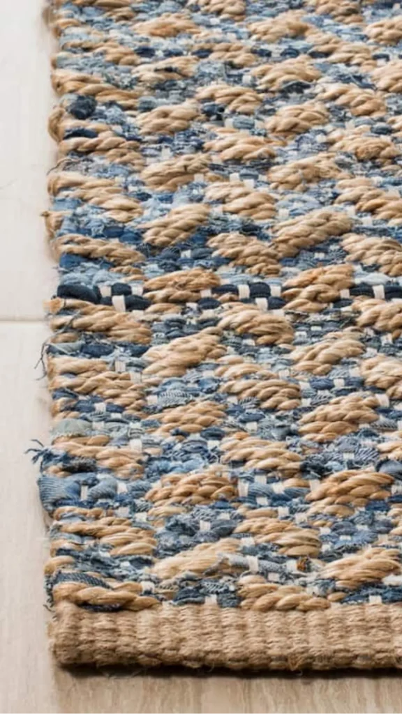 natural fiber rugs japandi living room close-up jute seagrass wool cotton different qualities 2026