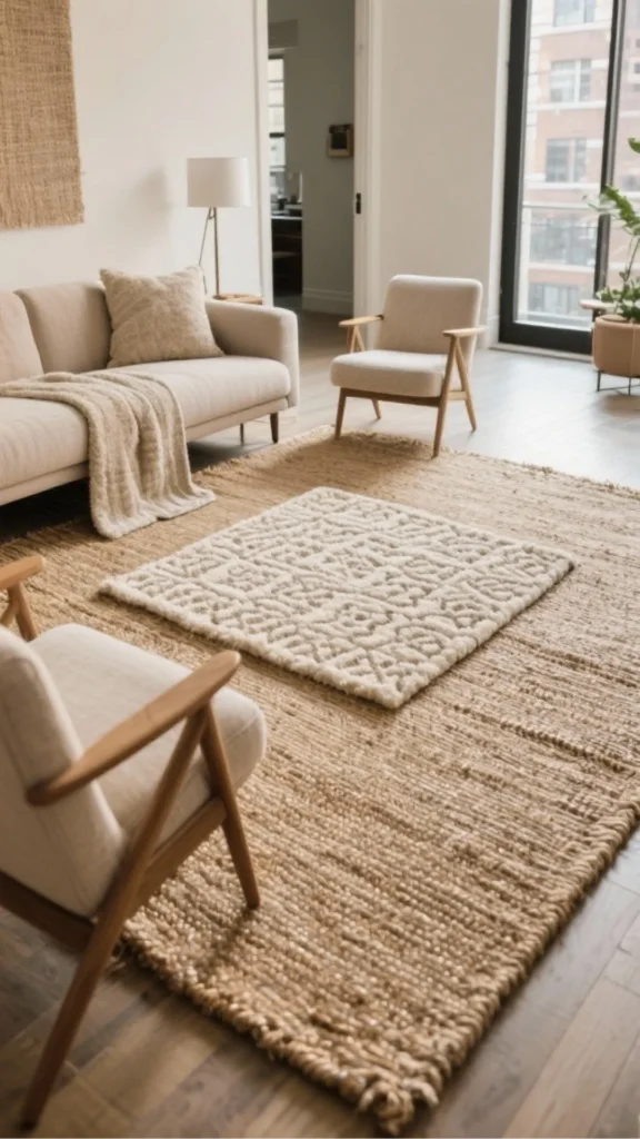 organic modern home decor ideas natural jute wool rug anchoring warm organic room 2026