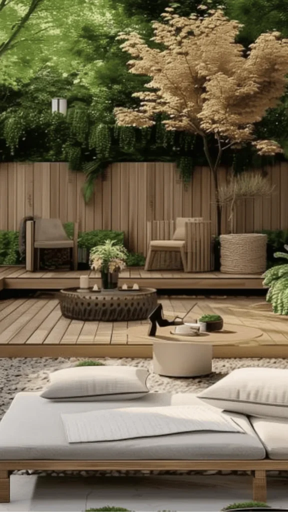 japandi outdoor space ideas simple water feature ambient sound calm beautiful 2026
