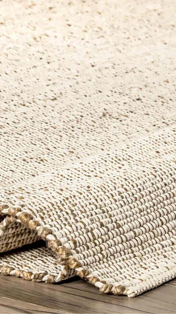 natural fiber rugs japandi living room jute wide border thin cotton trim considered detail 2026