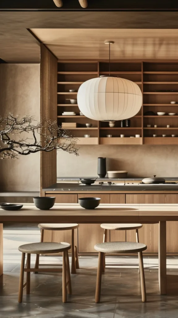 japandi kitchen ideas integrated appliances wood cabinetry seamless clean calm 2026