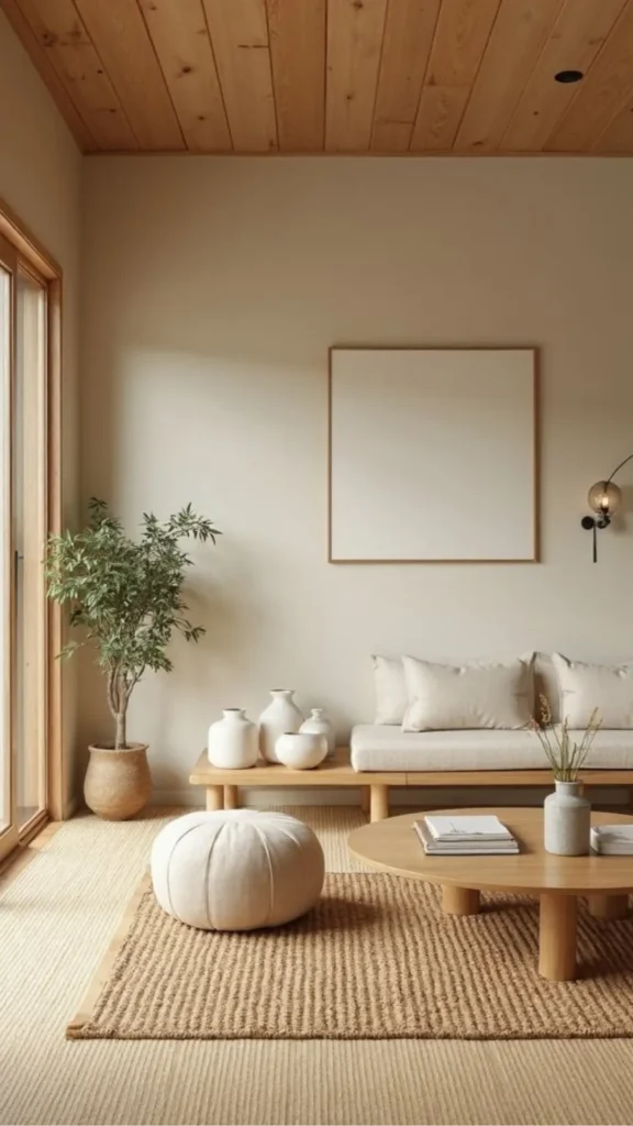 japandi interior design ideas low-profile furniture grounding every room sofa coffee table bed 2026