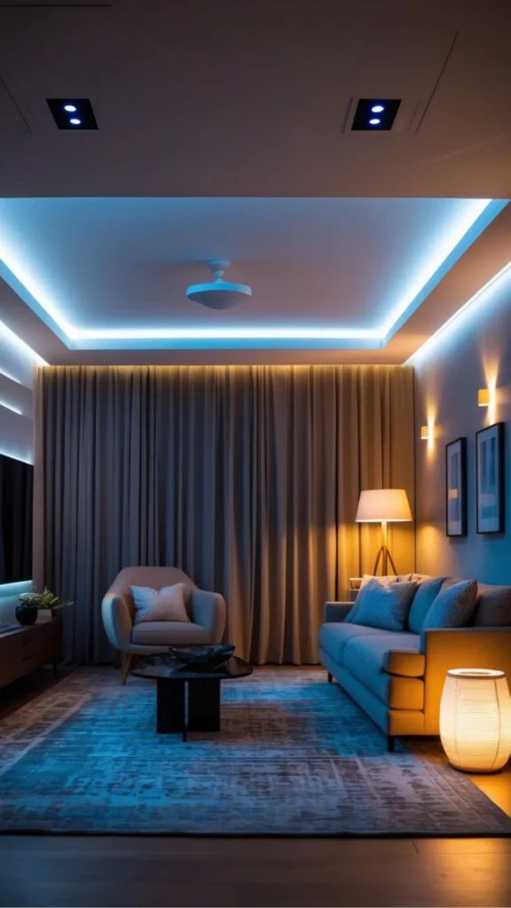 living room decor ideas 2026 warm layered lighting multiple sources atmosphere beautiful