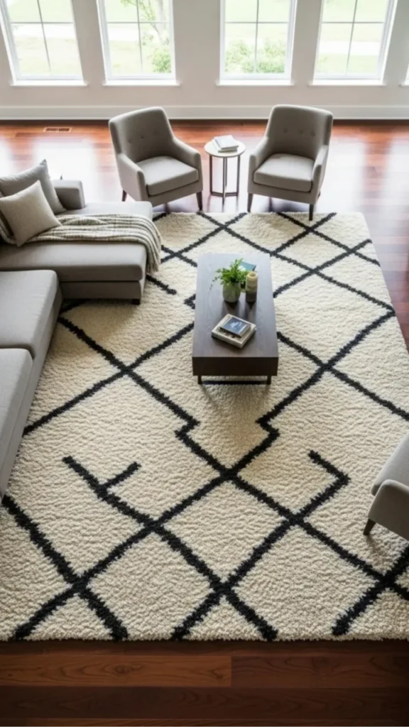 living room decor ideas 2026 considered organic rug anchoring grounding beautiful current