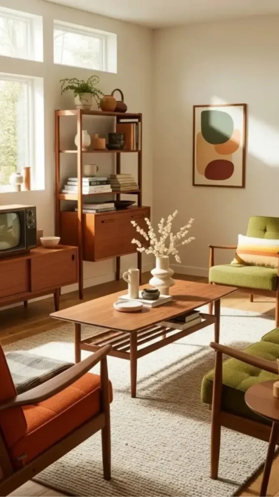 living room decor ideas 2026 warm wood furniture shelving throughout beautiful current