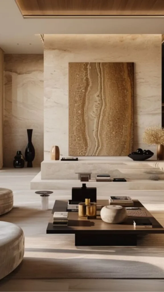 organic modern home decor ideas travertine natural stone accents coffee table tray bookend 2026