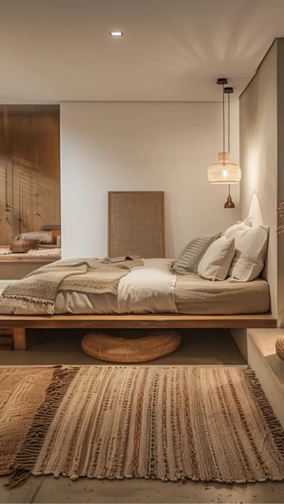 organic modern bedroom design bed placement centered main wall space both sides 2026
