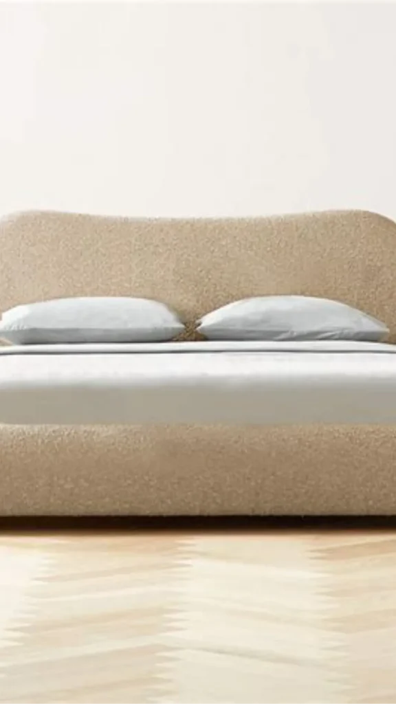 organic modern bedroom design curved boucle headboard clear focal point beautiful 2026