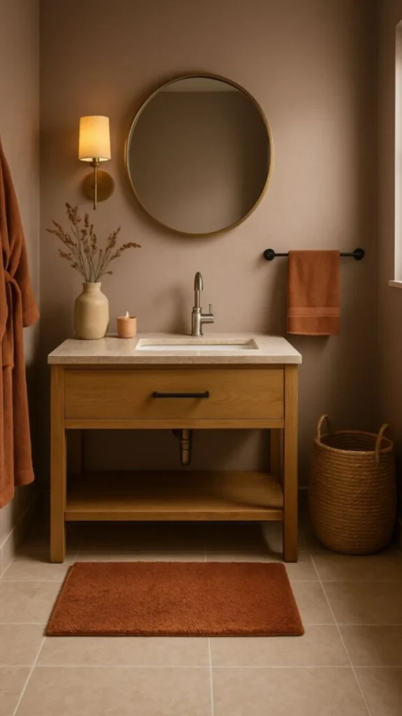 organic modern bathroom ideas handmade ceramic accessories warm earthy tones stone vanity 2026