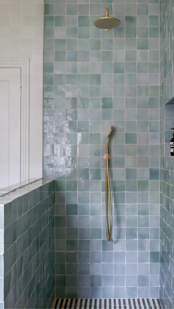 bathroom tile ideas zellige warm blue-green handmade depth beautiful 2026