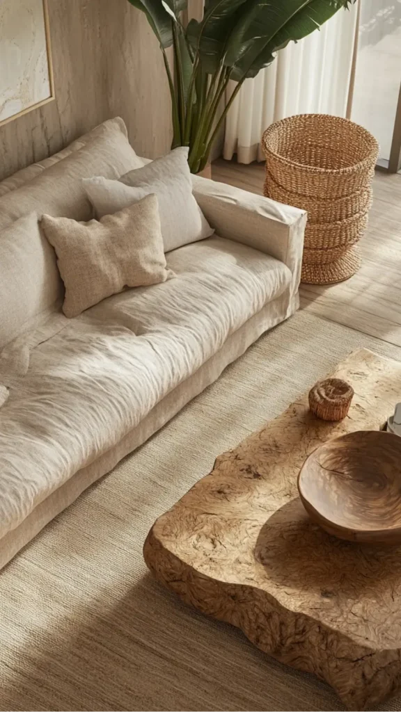 wabi-sabi objects organic modern home piece driftwood sculptural object coffee table living room 2026