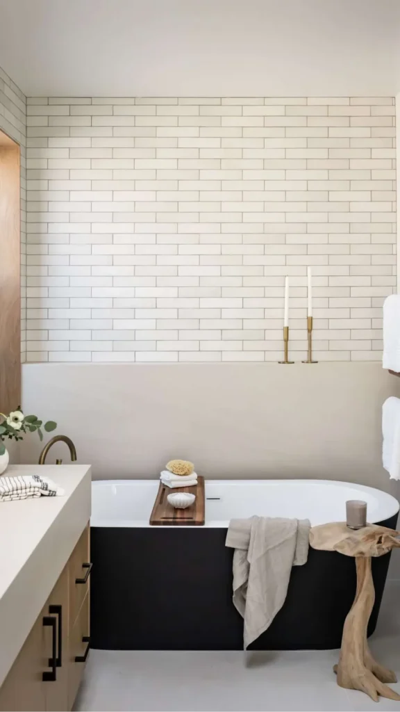 bathroom tile ideas subway tile warm organic finish done right not clinical 2026