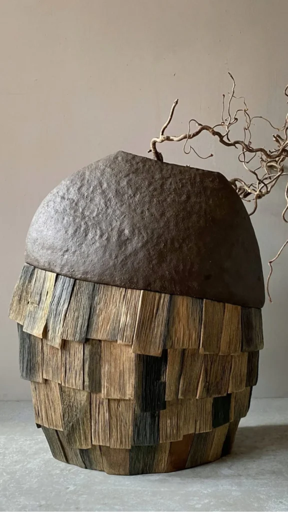 wabi-sabi objects organic modern home dried seed heads natural botanicals undyed ceramic vessel 2026