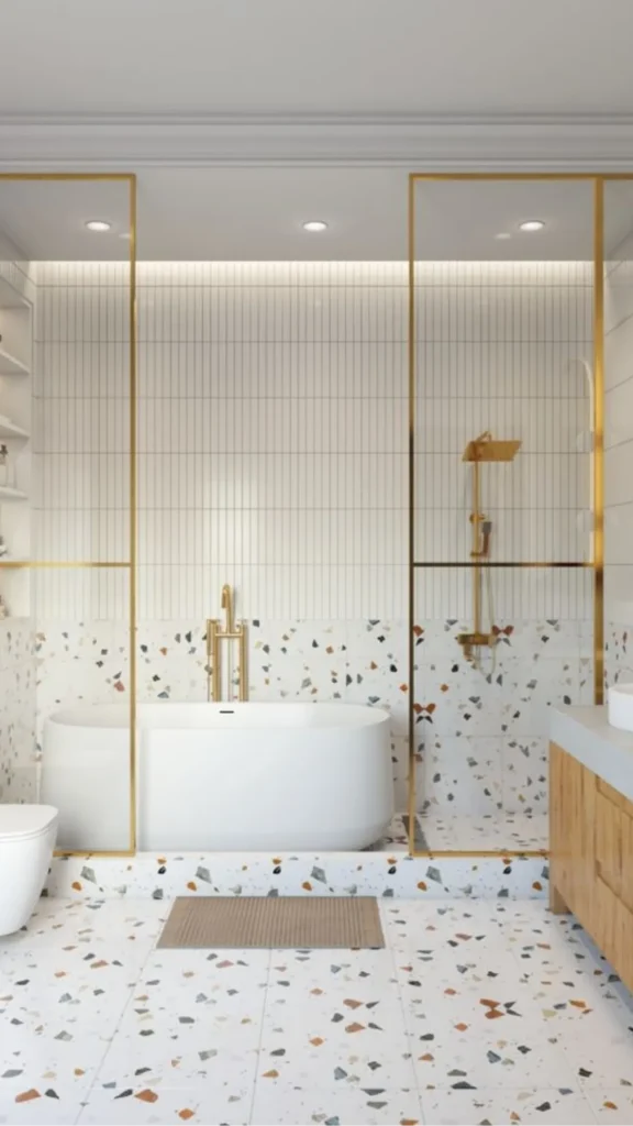 bathroom tile ideas mixed materials finishes considered beautiful result 2026