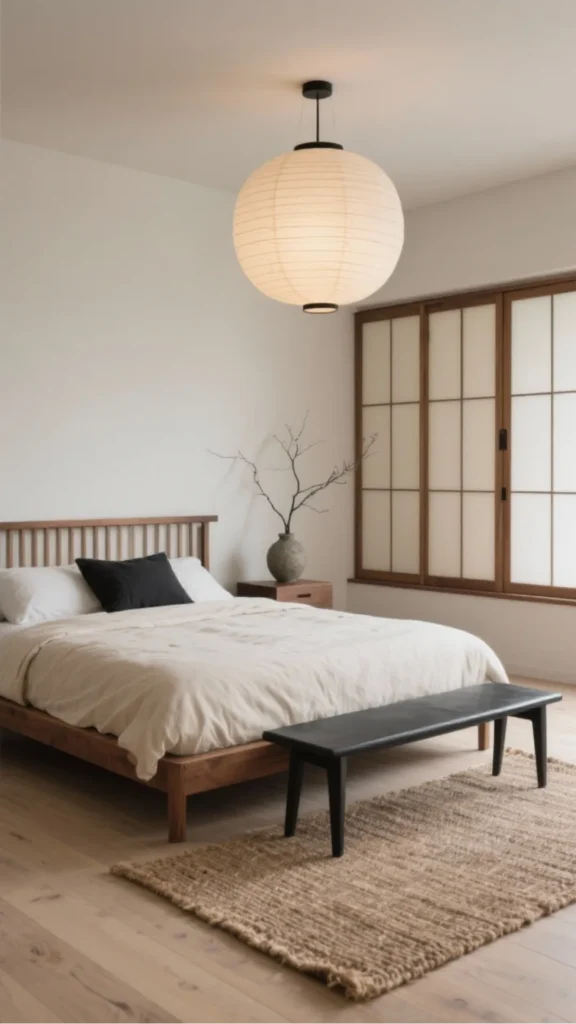 japandi pendant light warm off-white paper lantern soft diffused bedroom ceiling 2026
