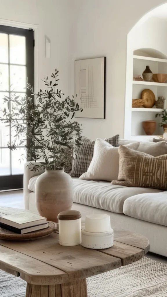 wabi-sabi objects organic modern home hand-formed ceramic tray uneven edges warm wood coffee table 2026