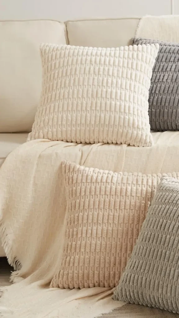 wabi-sabi objects organic modern home linen cushion visible natural weave slight irregularity warm sofa 2026