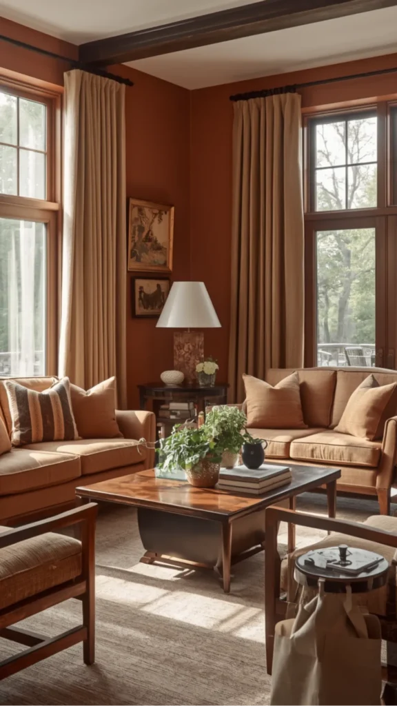 warm earthy paint colors living room wall color makes natural materials richer organic modern 2026