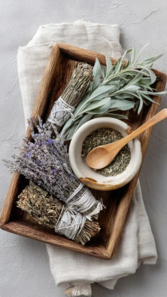 wabi-sabi objects organic modern home bundle dried herbs lavender rosemary warm wood hook kitchen 2026
