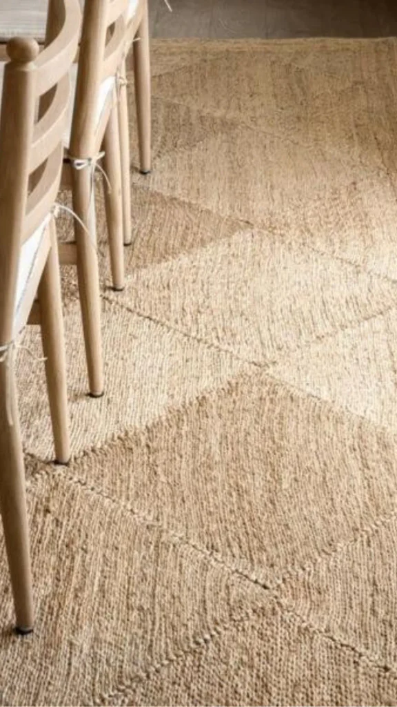 organic modern dining room ideas jute rug beneath table chair legs 2026