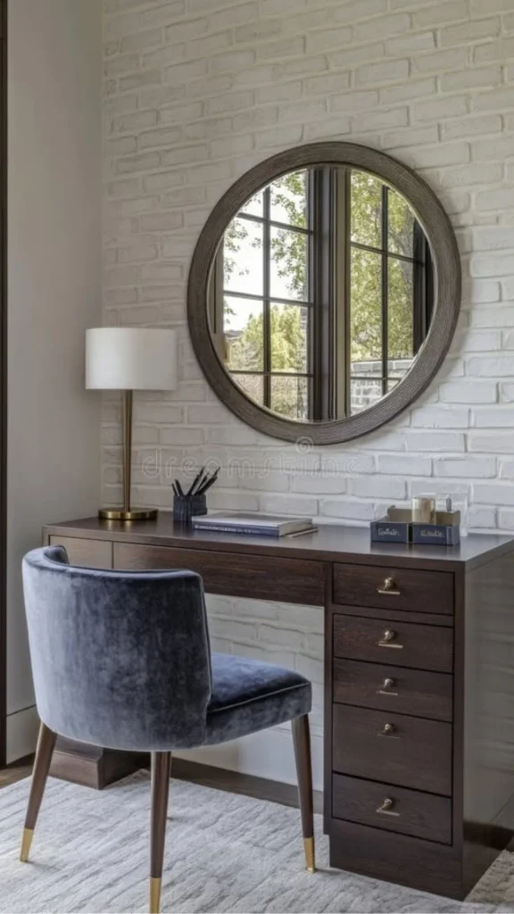 curved mirror ideas home office desk natural light reflection 2026