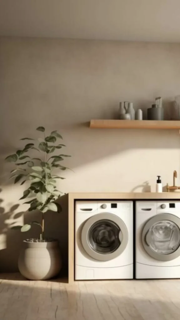 japandi laundry room ideas warm oat wall color replacing stark white 2026