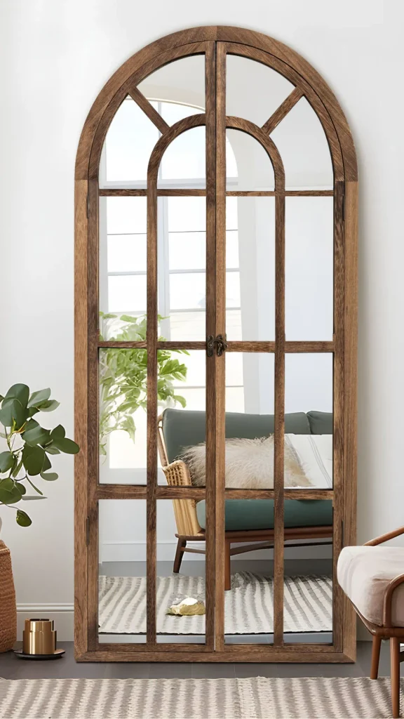 curved mirror ideas walk in closet arch mirror wood 2026
