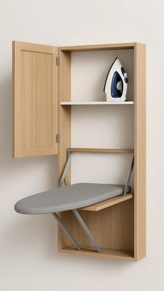 japandi laundry room ideas fold down ironing board concealed panel 2026
