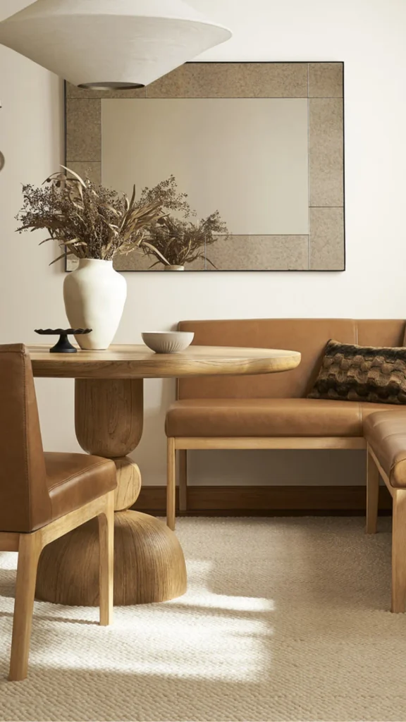 organic modern dining room ideas built in banquette casual gathering 2026