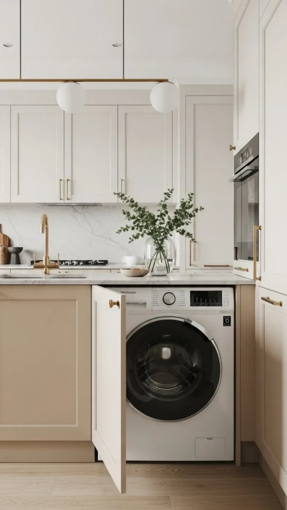 japandi laundry room ideas concealed washing machine matching panel 2026