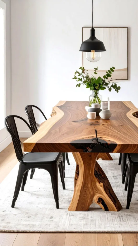 organic modern dining room ideas maintained live edge table years 2026