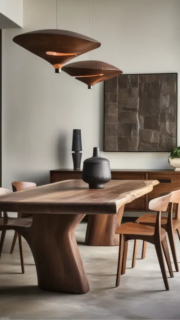 organic modern dining room ideas sculptural pendant low above table 2026